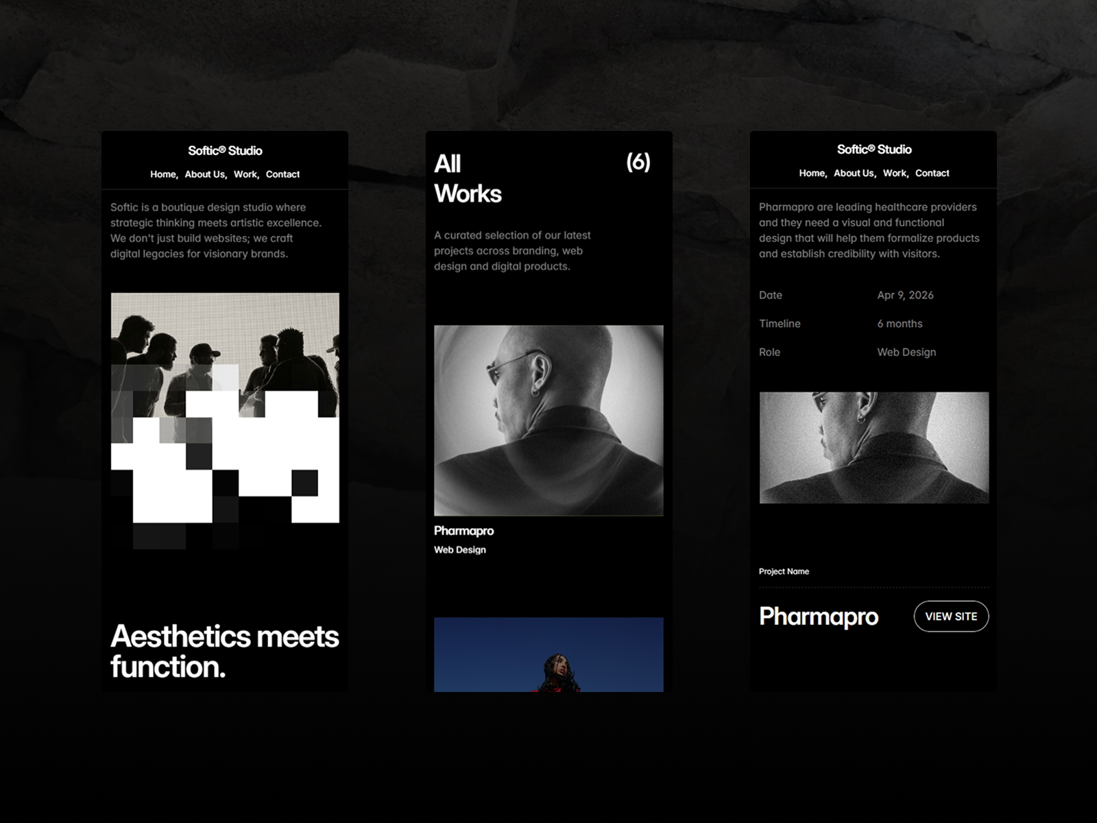 Softic Studio contact page layout