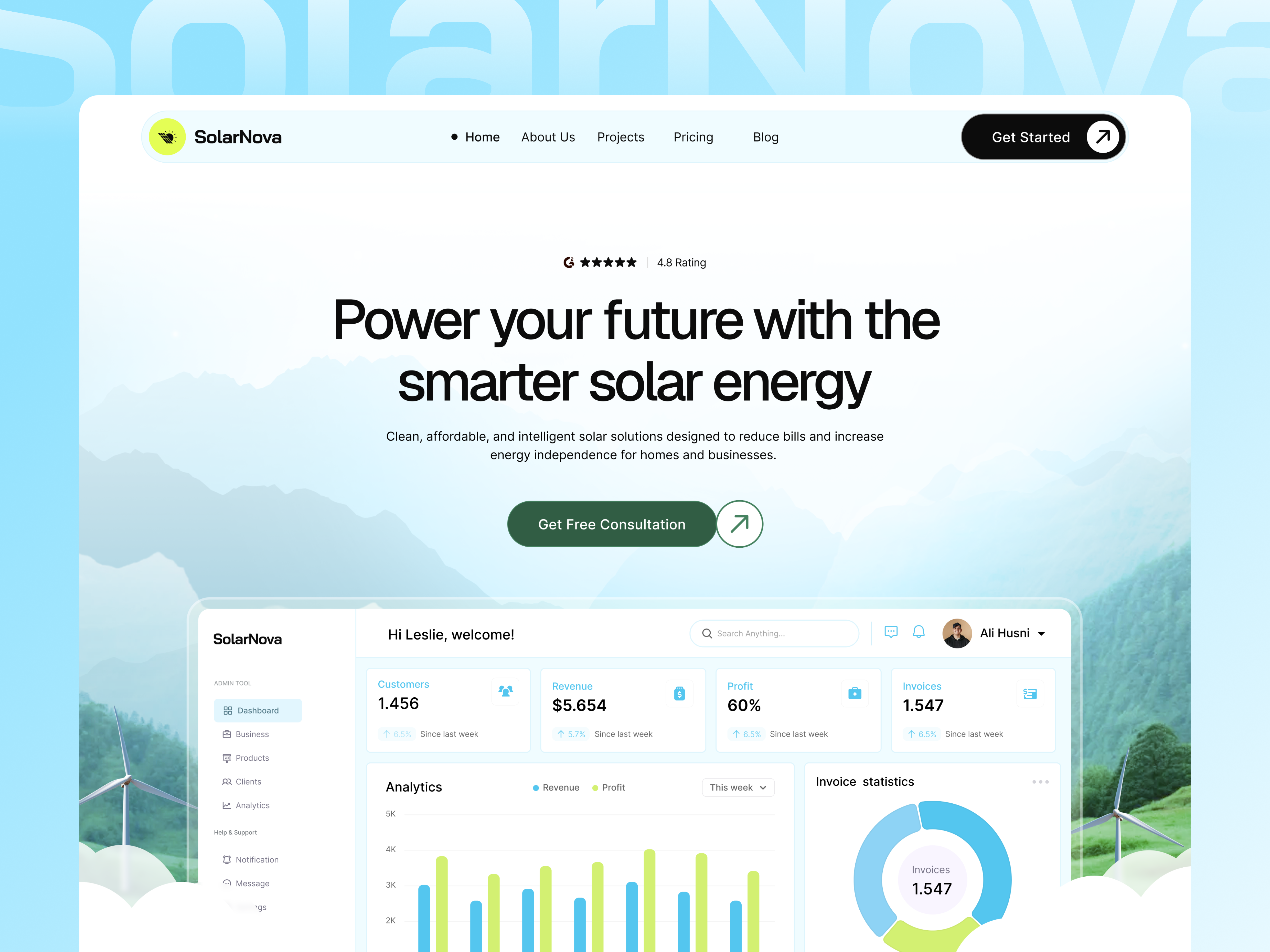 Preview of the solar energy service section in Solarnova