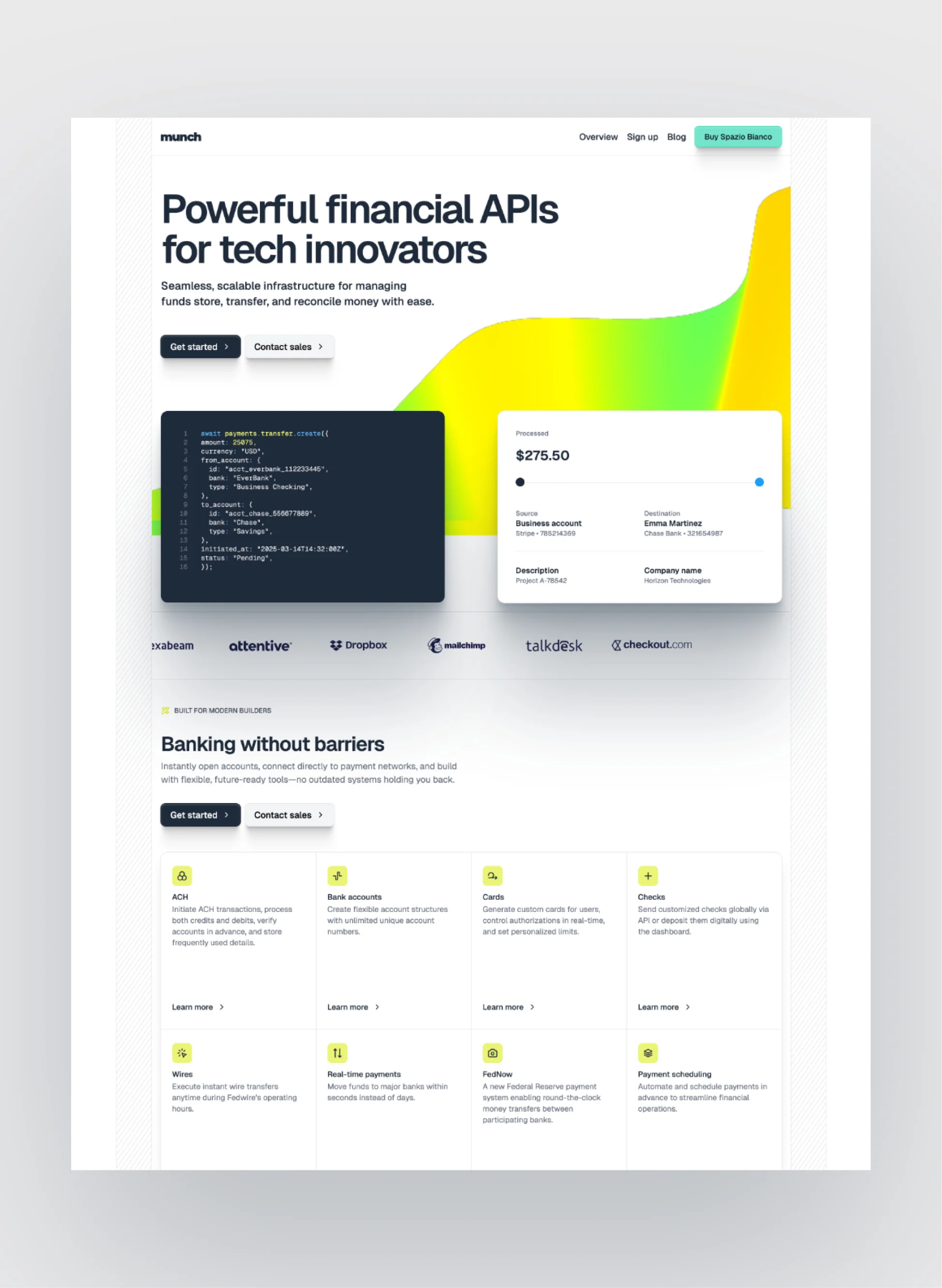 Preview of Spazio Bianco dashboard layout
