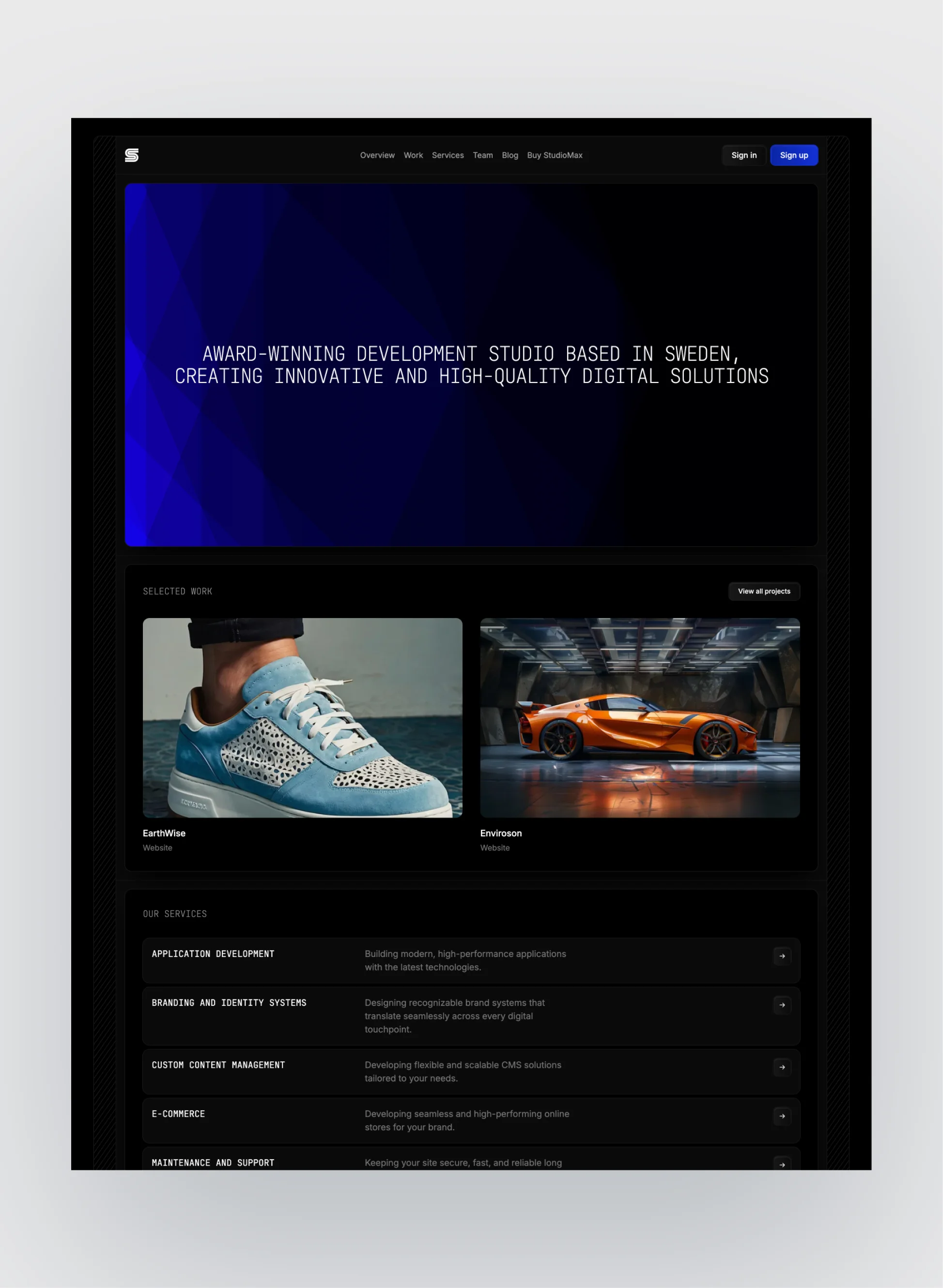Features of Studiomax web design