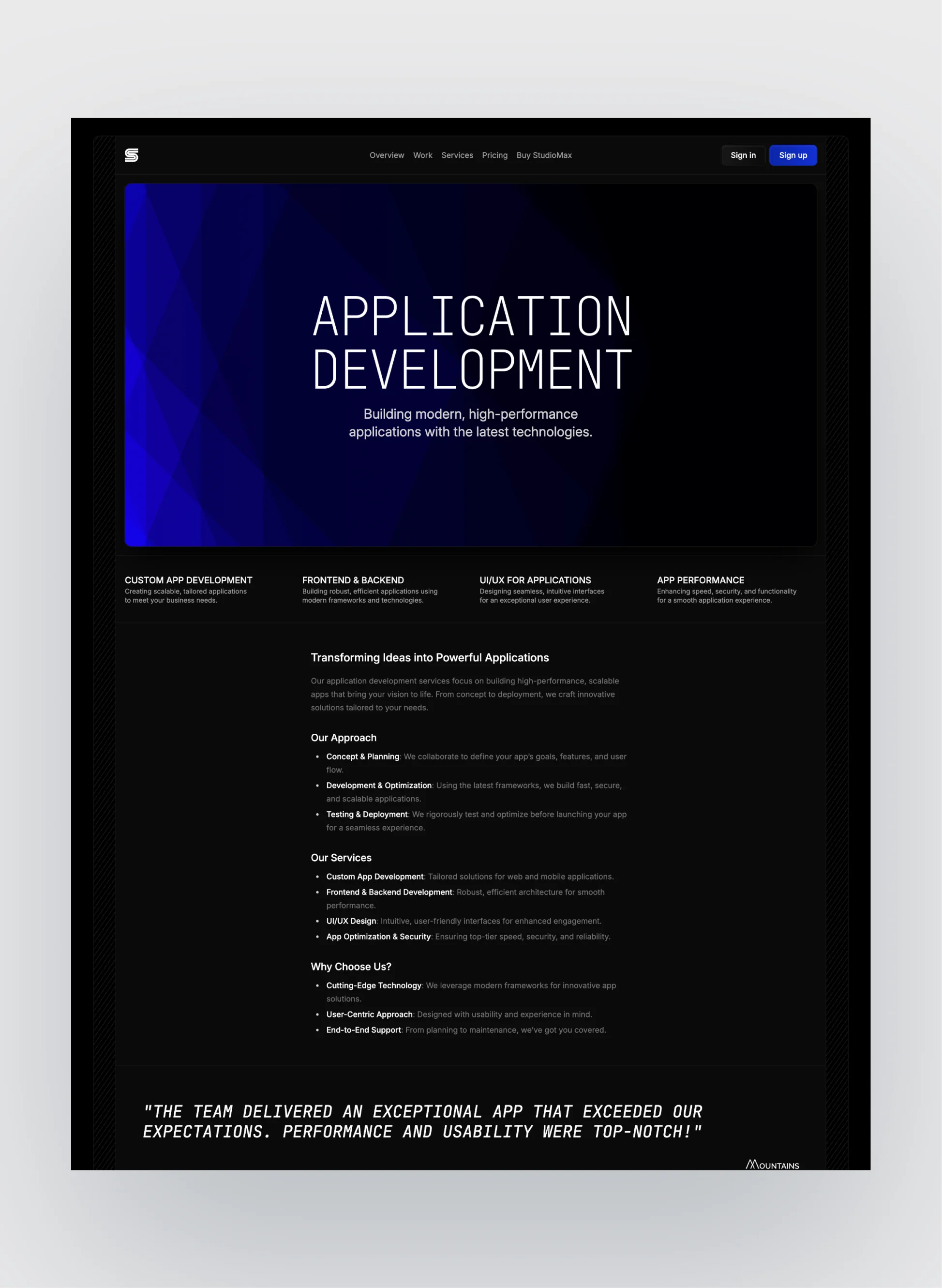 Mobile view of Studiomax template