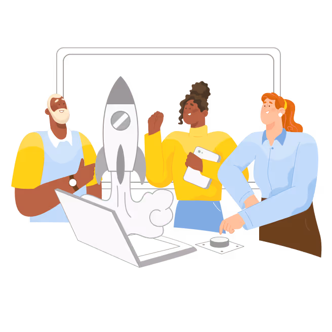 Vector illustration of a team brainstorming ideas.