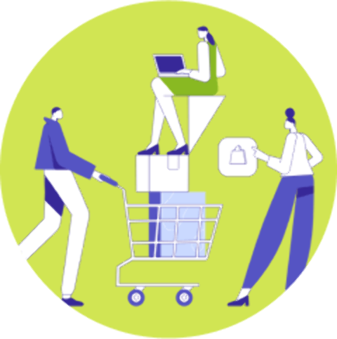 Illustration depicting teamwork with stylized individuals at work