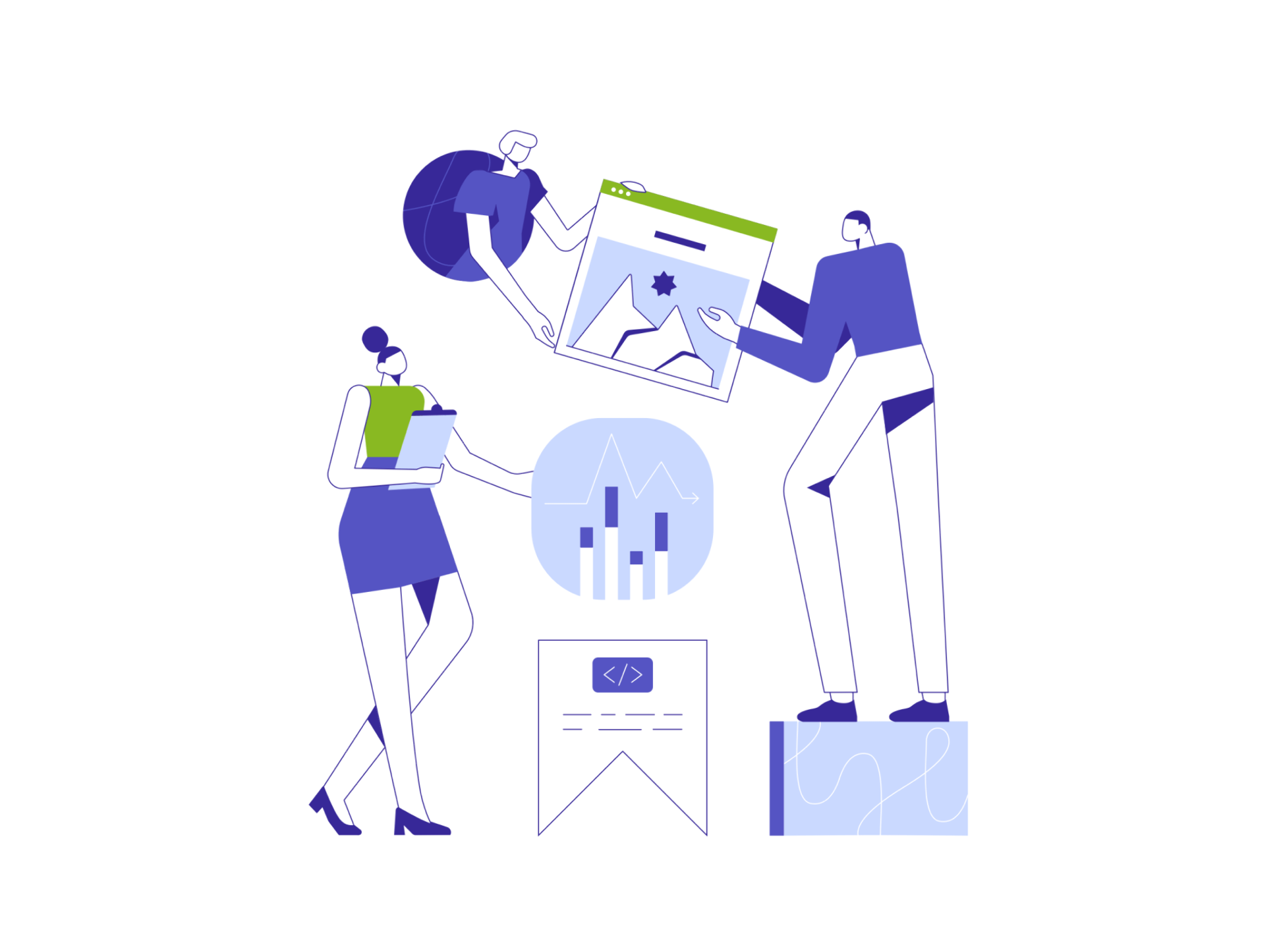 Creative illustration showing a team brainstorming ideas