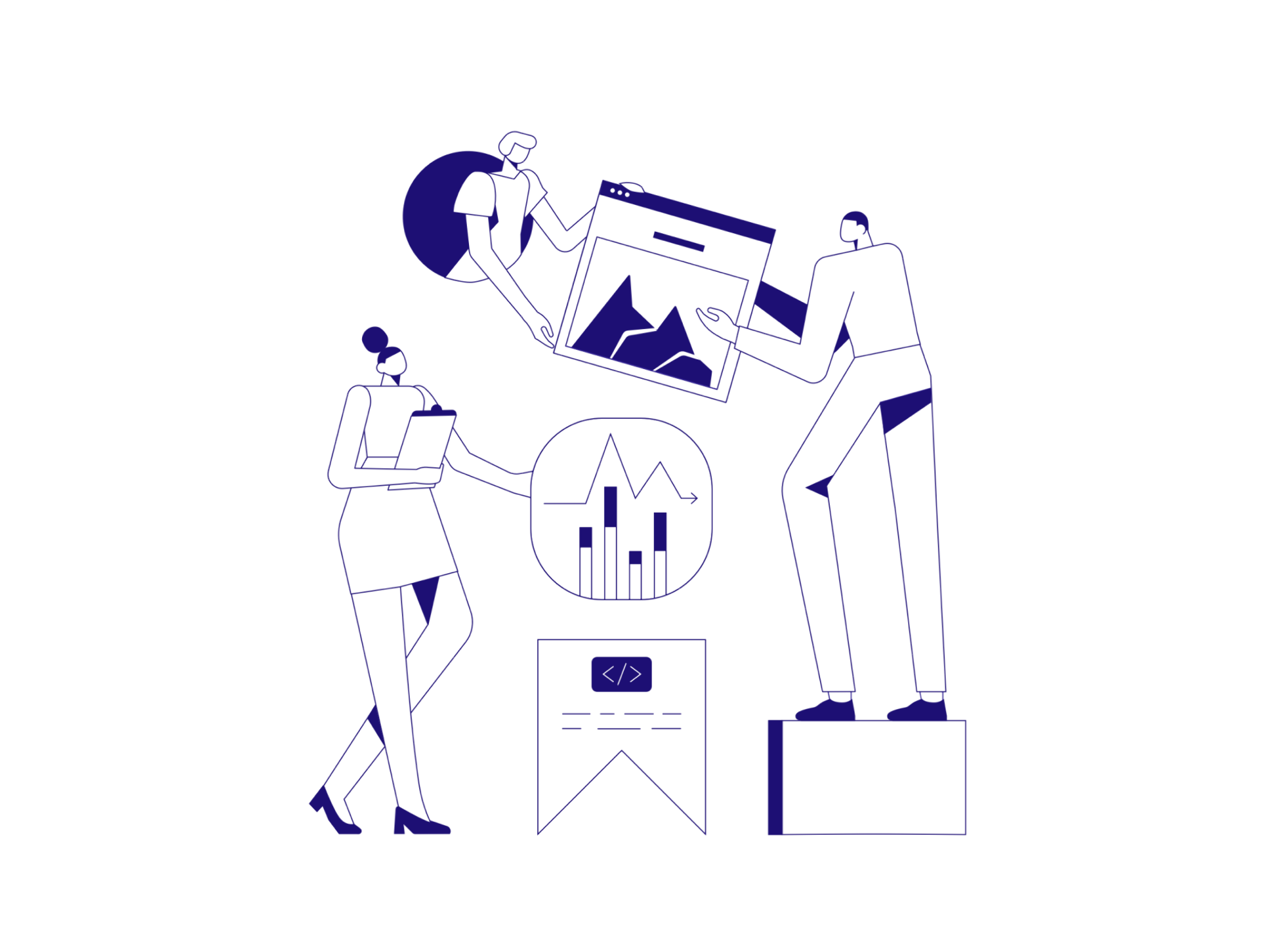 Vector graphic of workers sharing ideas in a meeting