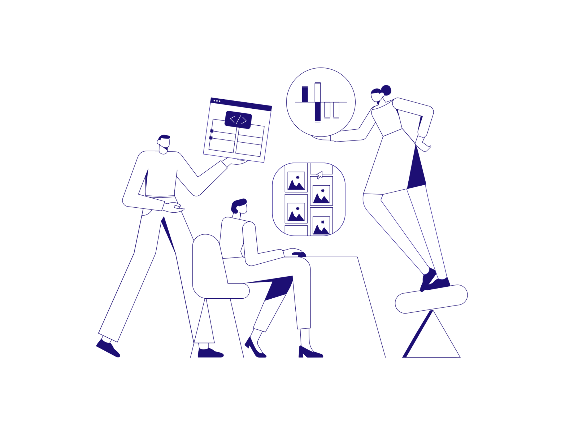 Illustration showcasing a vibrant workplace with teamwork