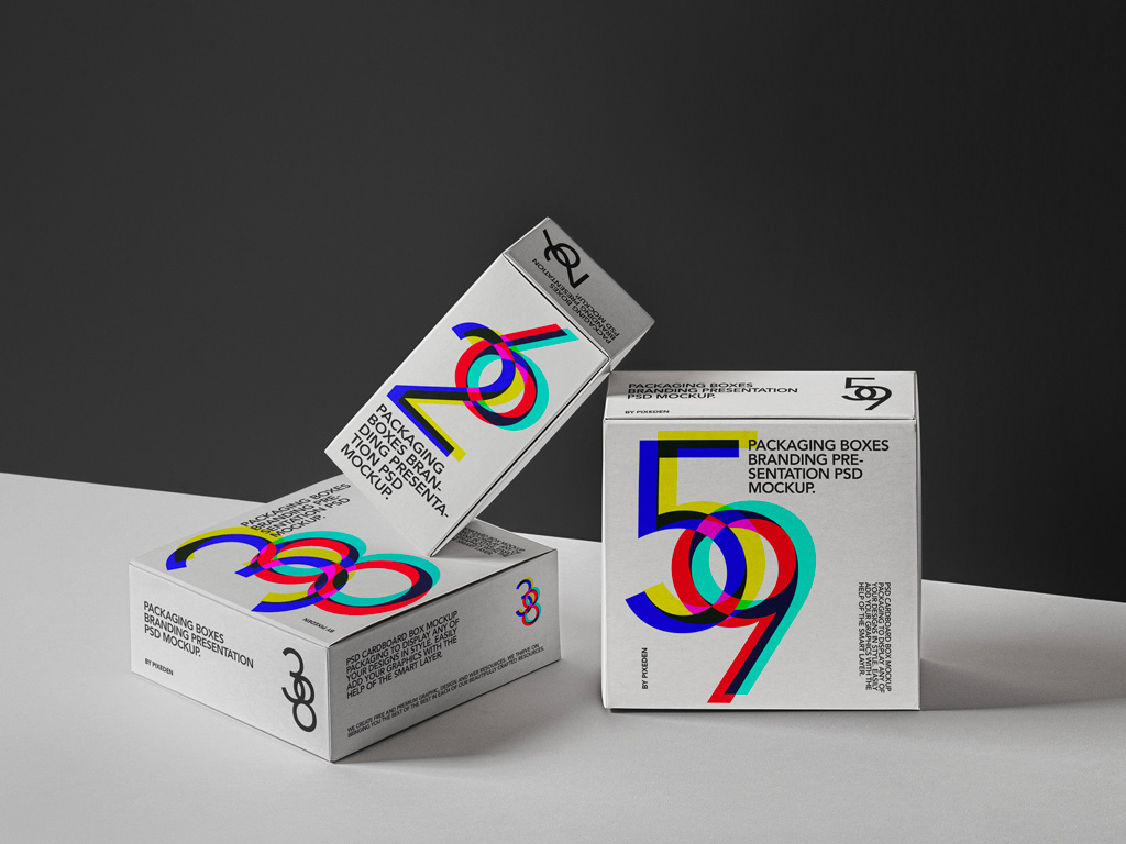 Three Boxes Mockup featuring various sizes for packaging presentation.
