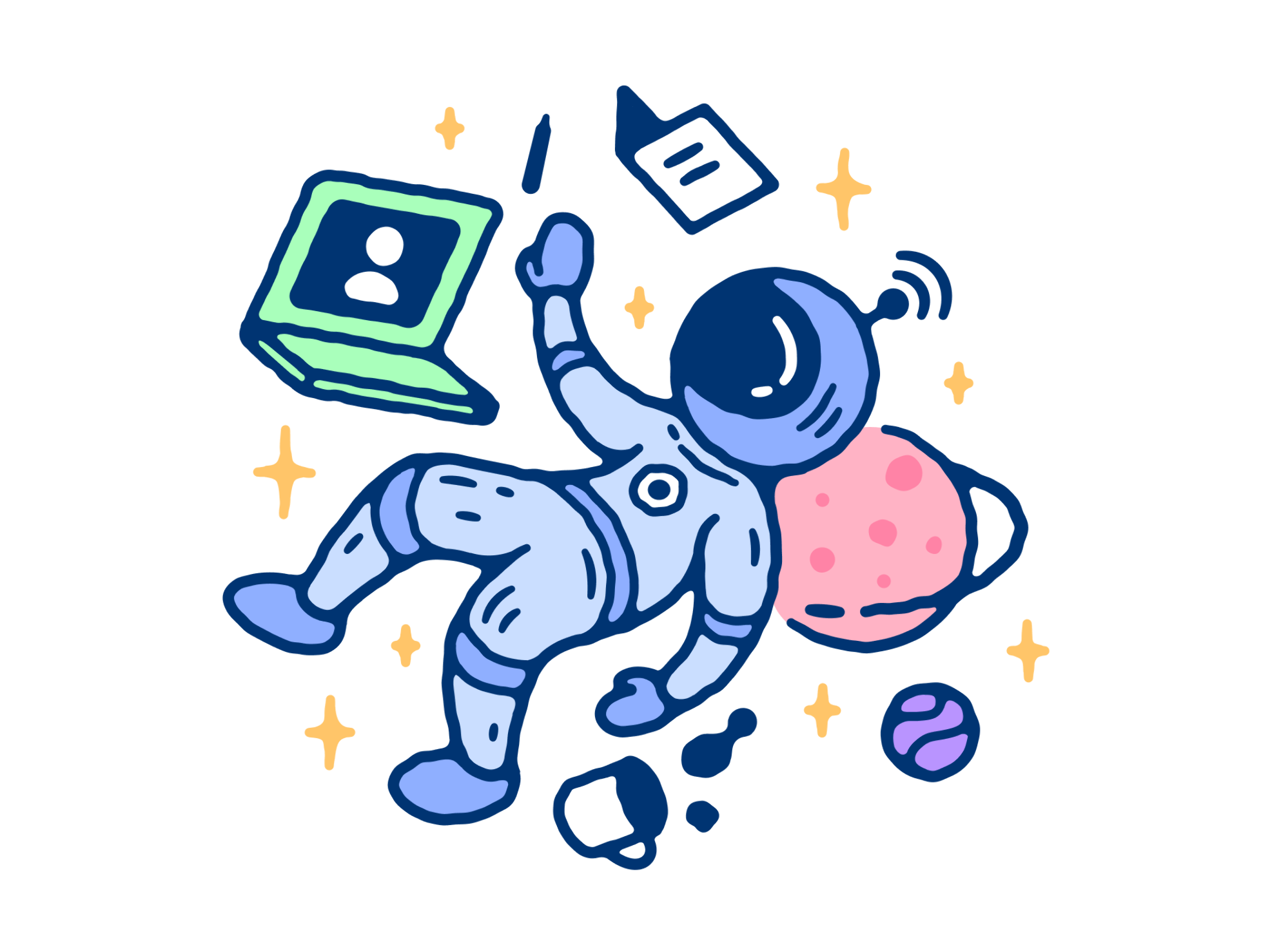 Creative workspace illustration with characters