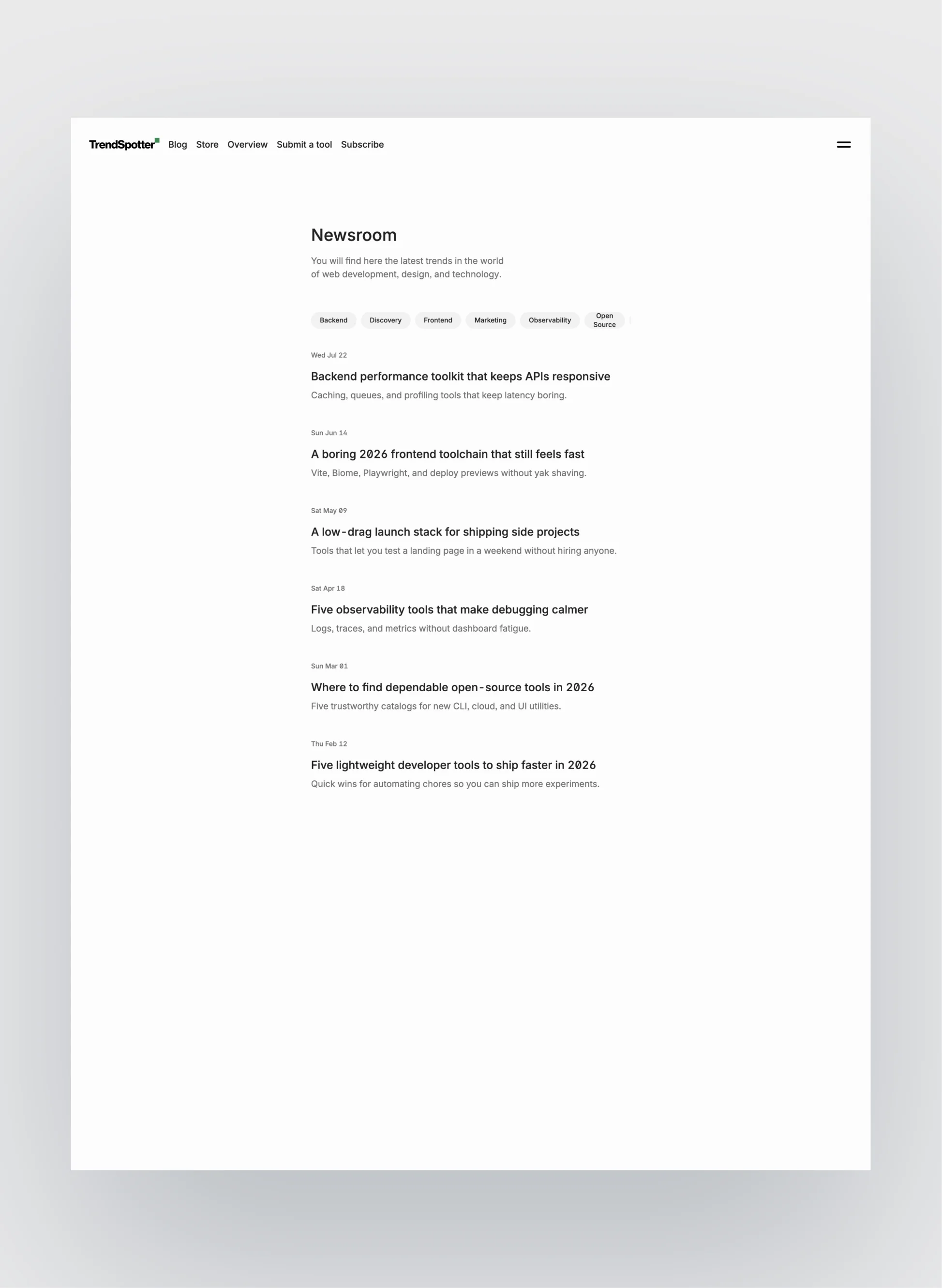 Responsive design preview of Trendspotter