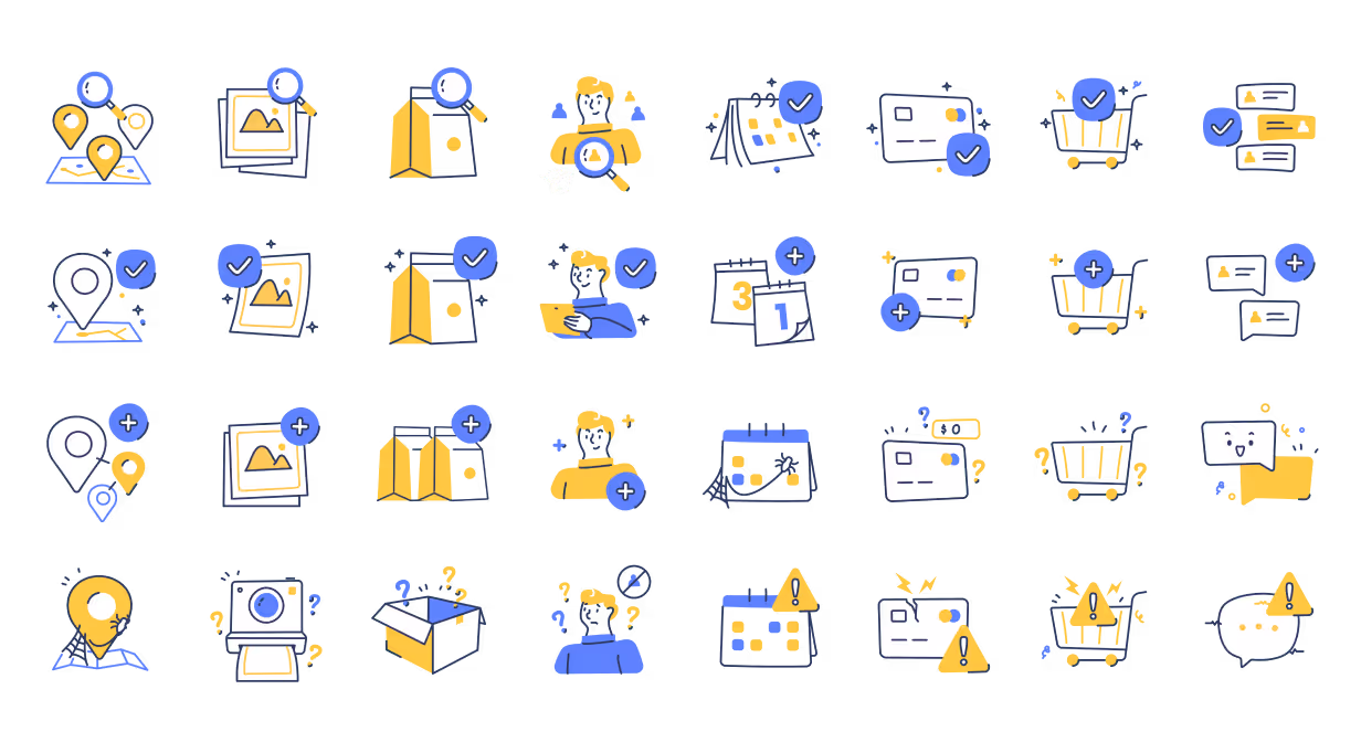 Charming icons featuring social media and communication symbols.