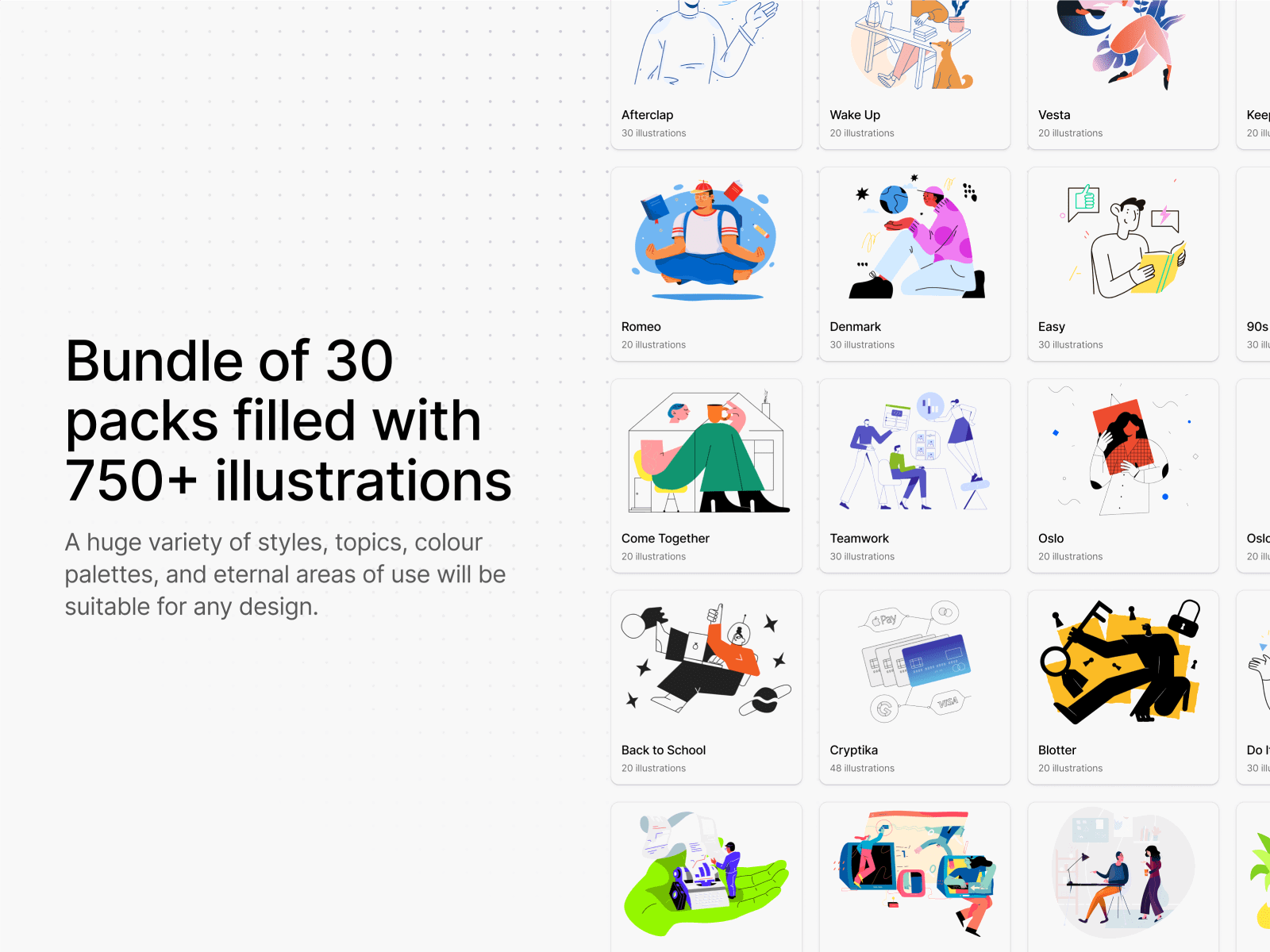 Illustration pack featuring diverse characters and objects