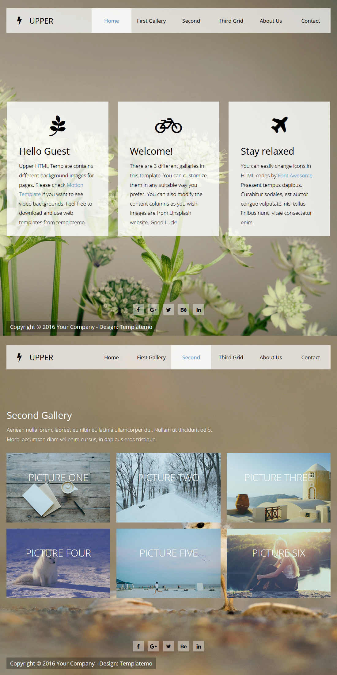 Upper Template preview showcasing multiple image galleries