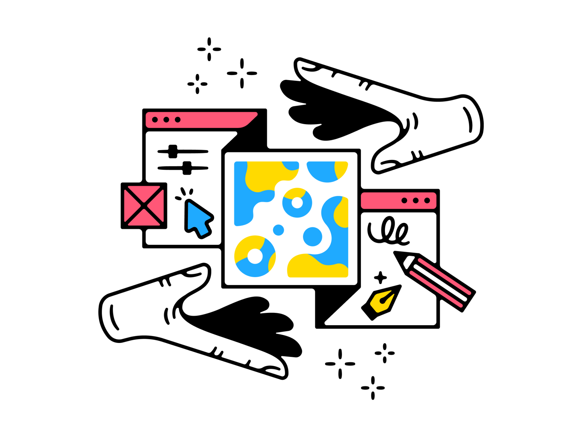 Scene showing a team collaborating on a digital project