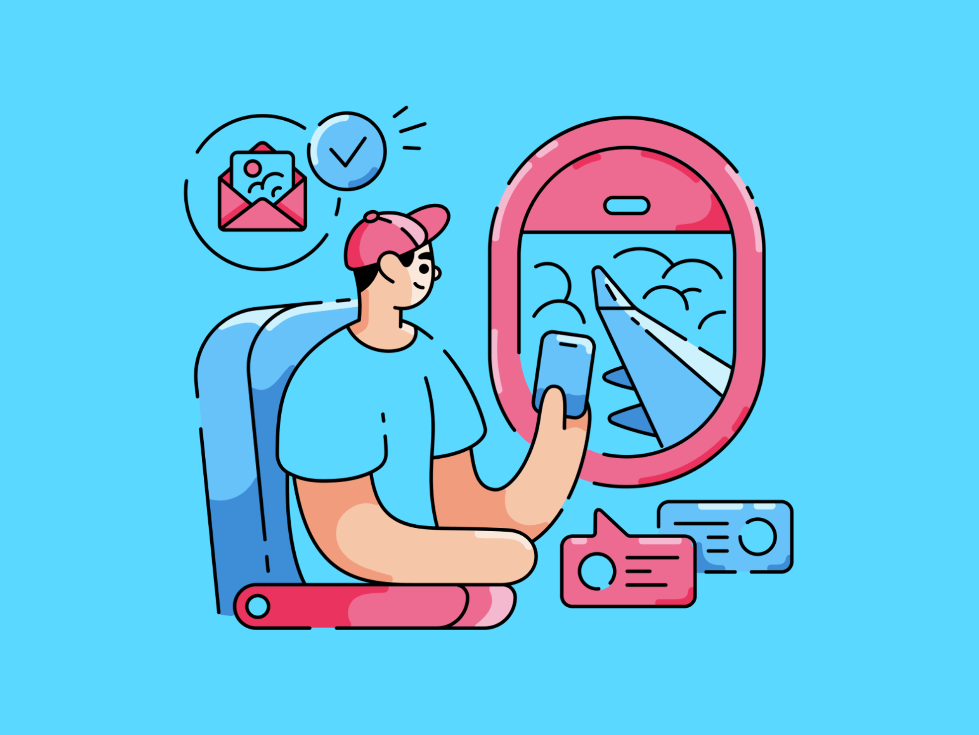 Illustration of a character hiking in the mountains