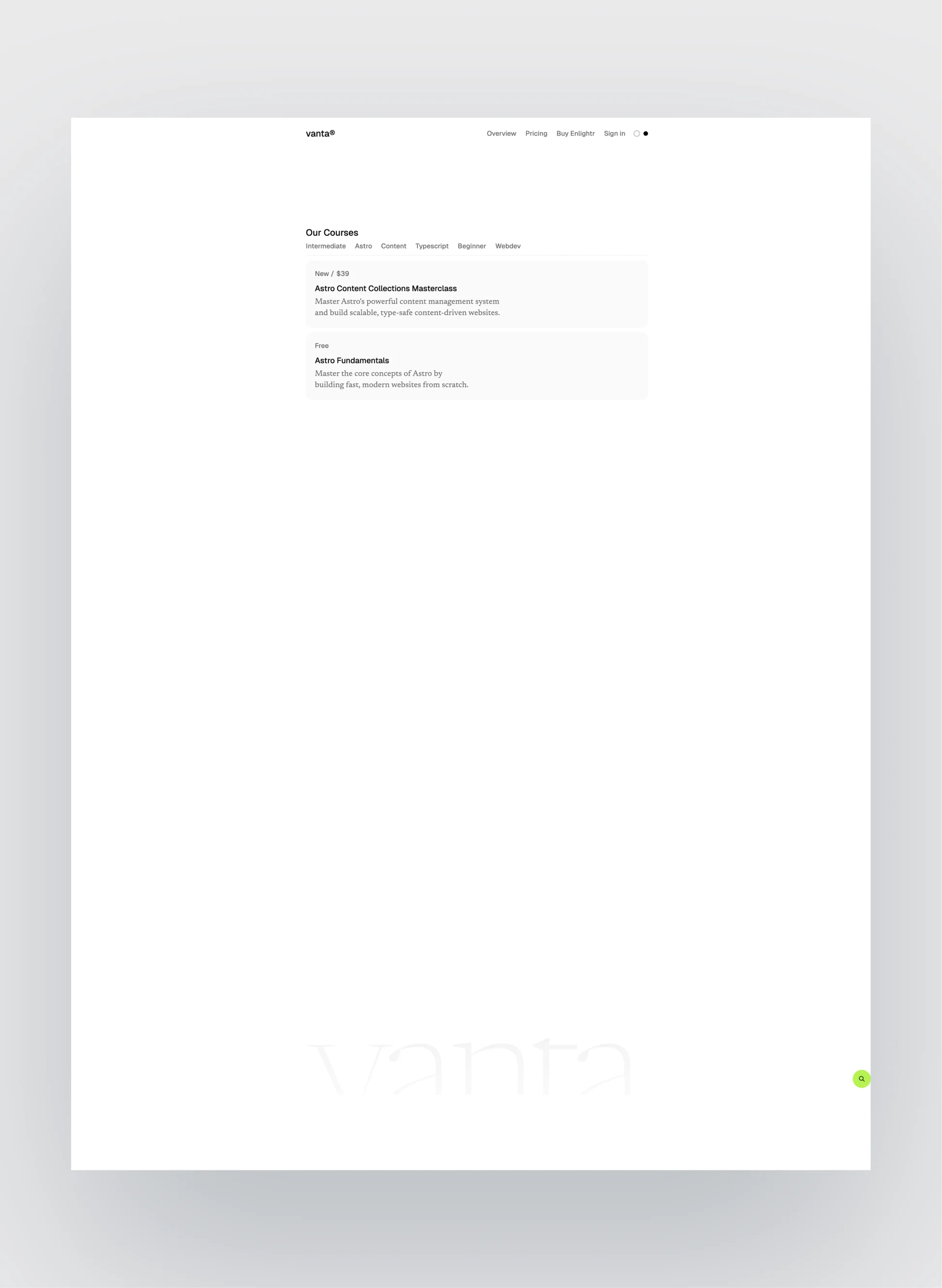 Content-focused design of Vanta template