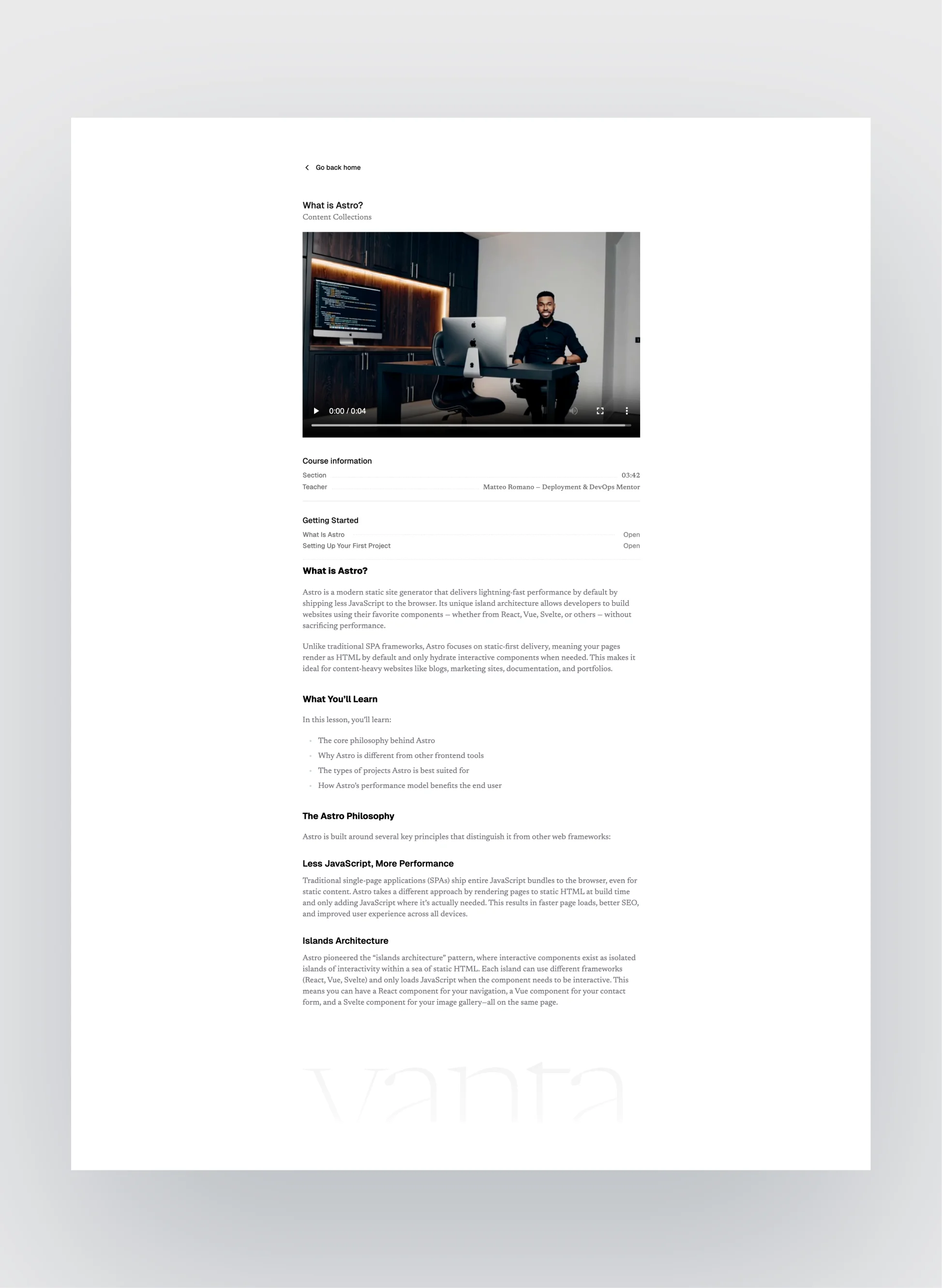 Vanta template light mode display