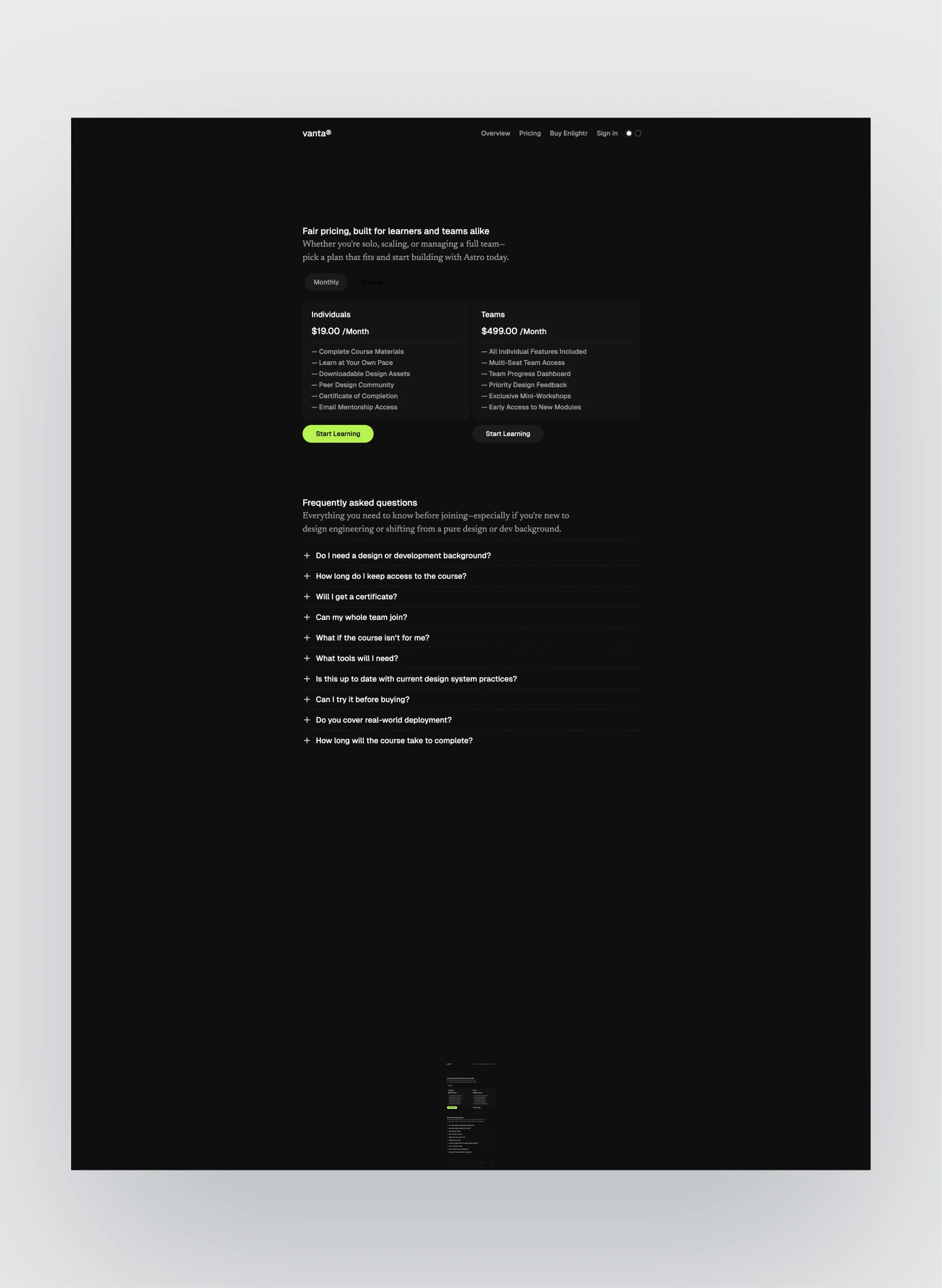 Responsive design features of Vanta template