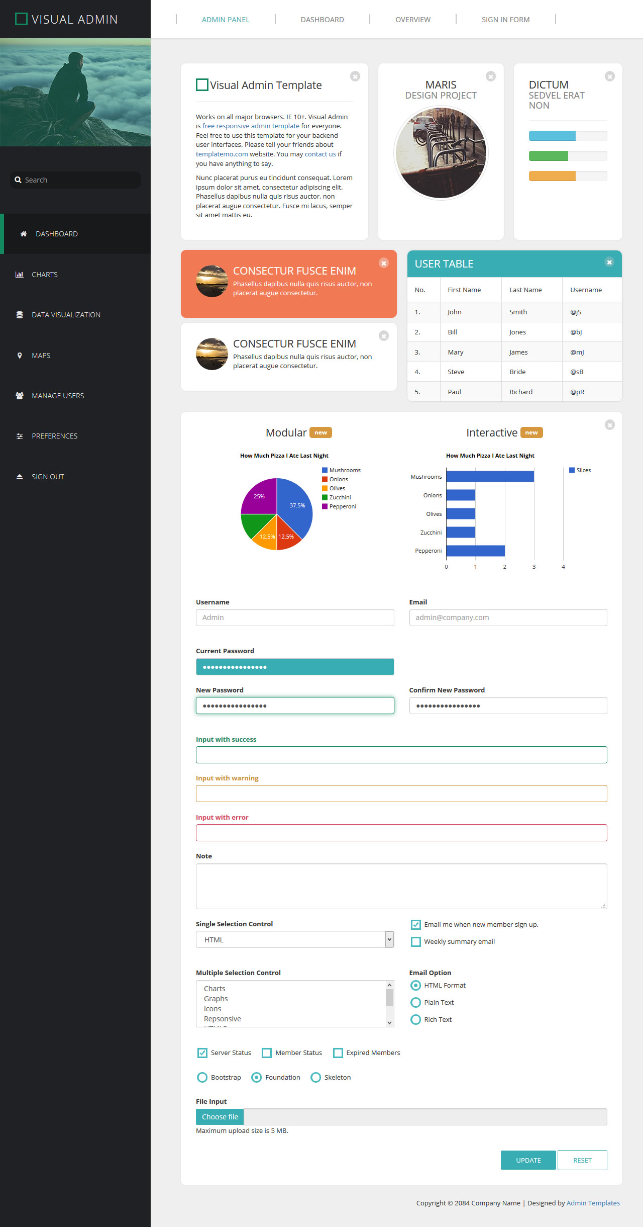 Preview of Visual Admin Template dashboard layout