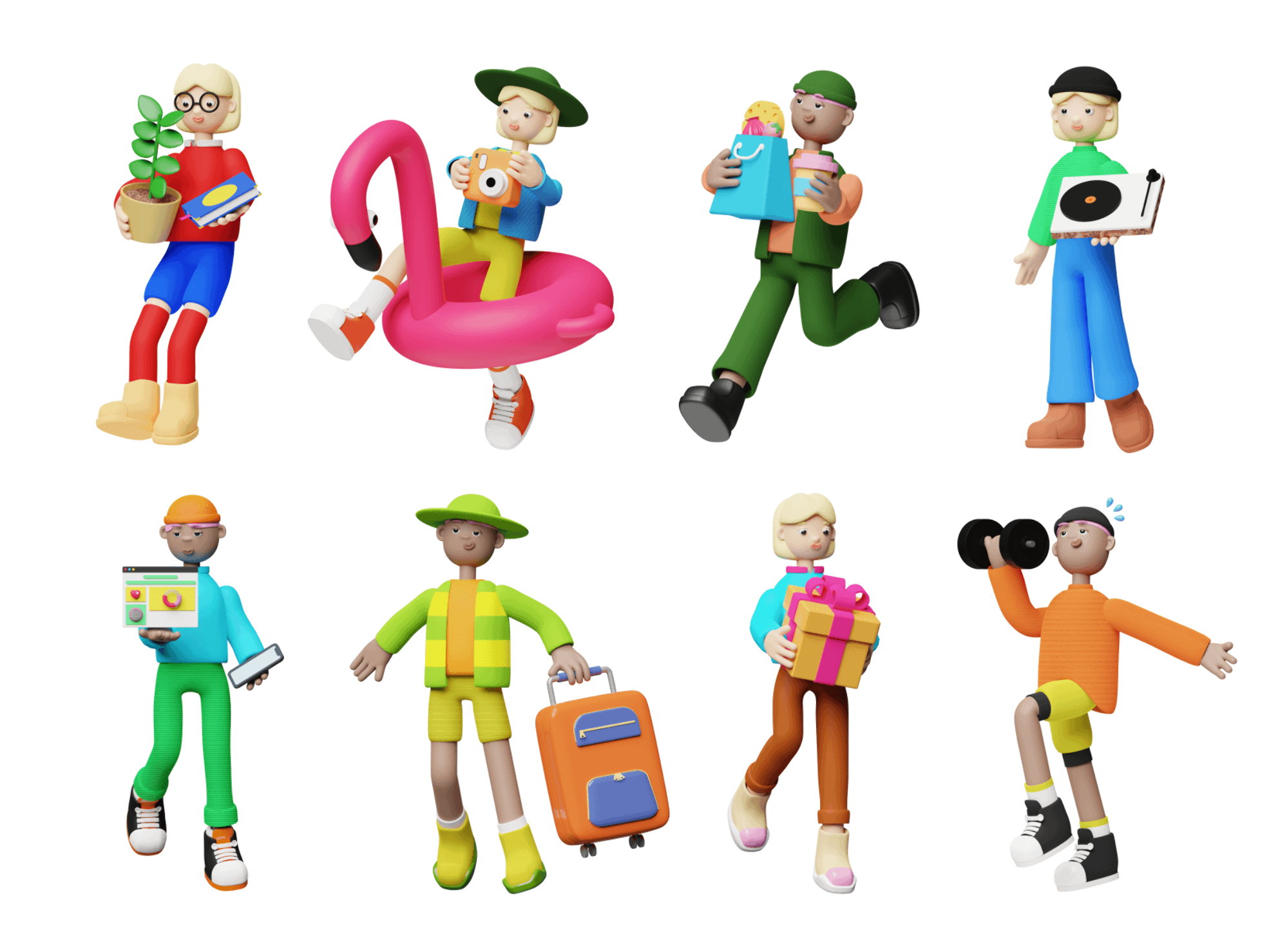 Colorful 3D characters from the Weekender collection