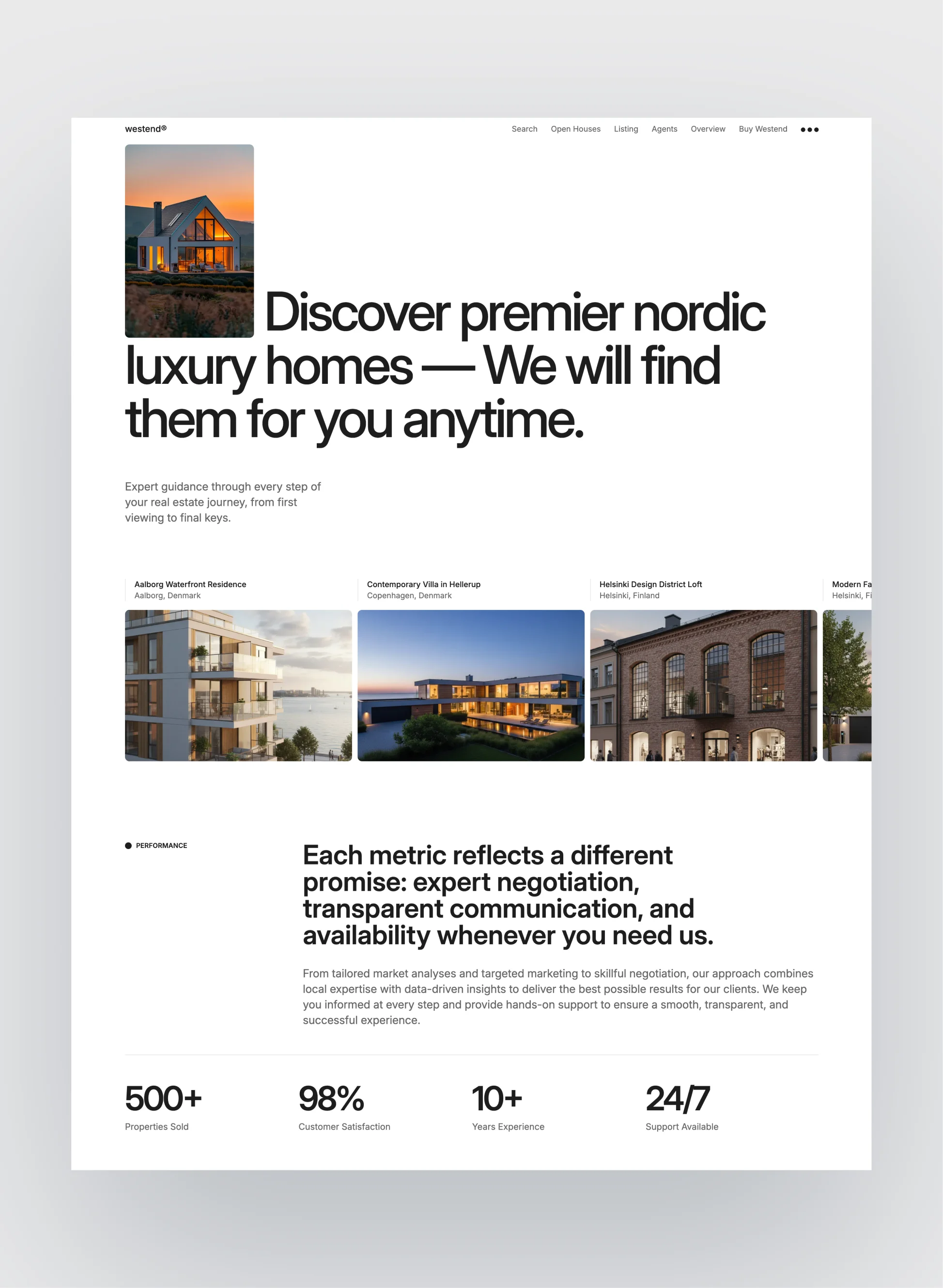 Westend homepage showcasing property listings