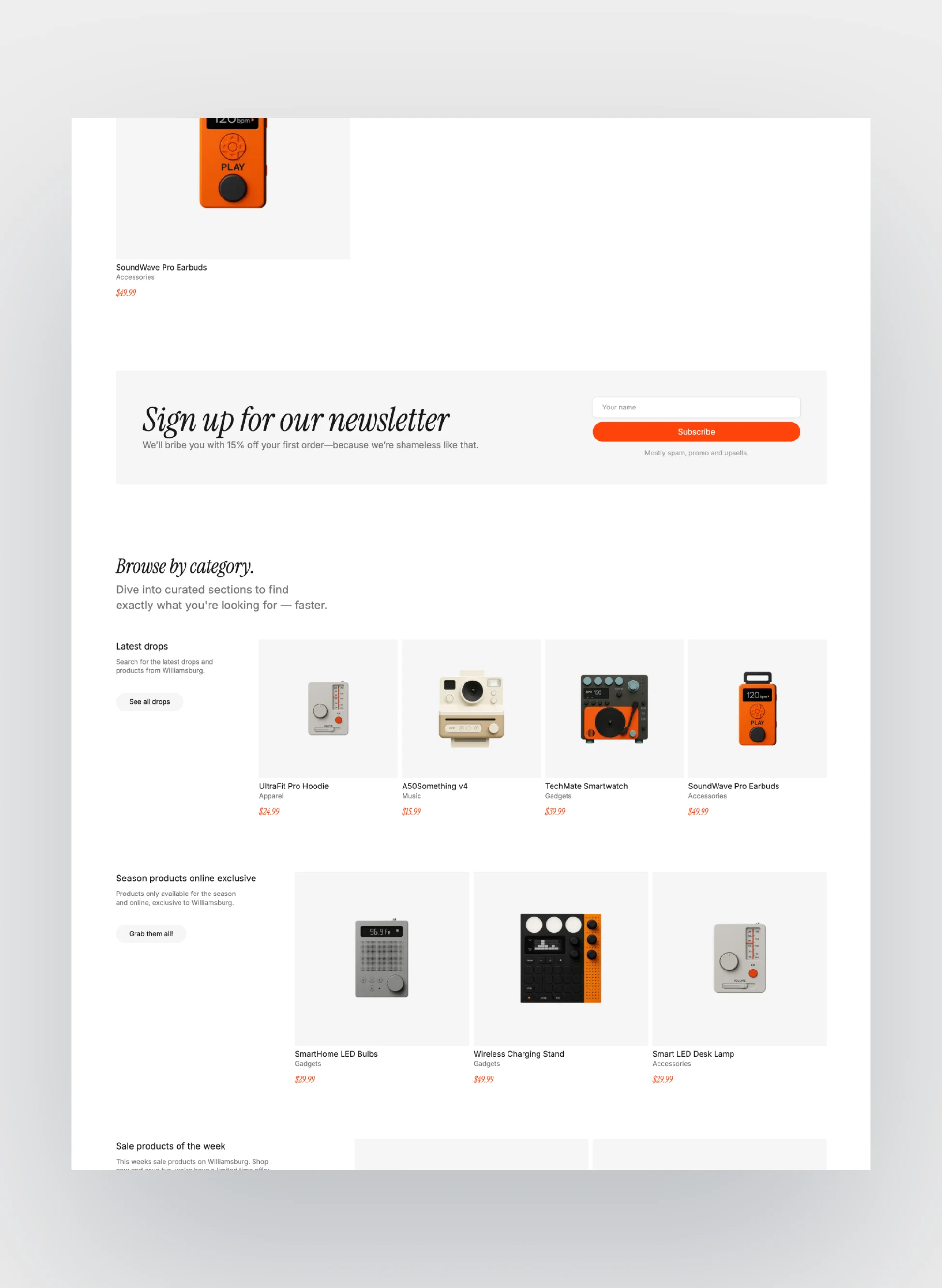 Preview of Williamsburg ecommerce features