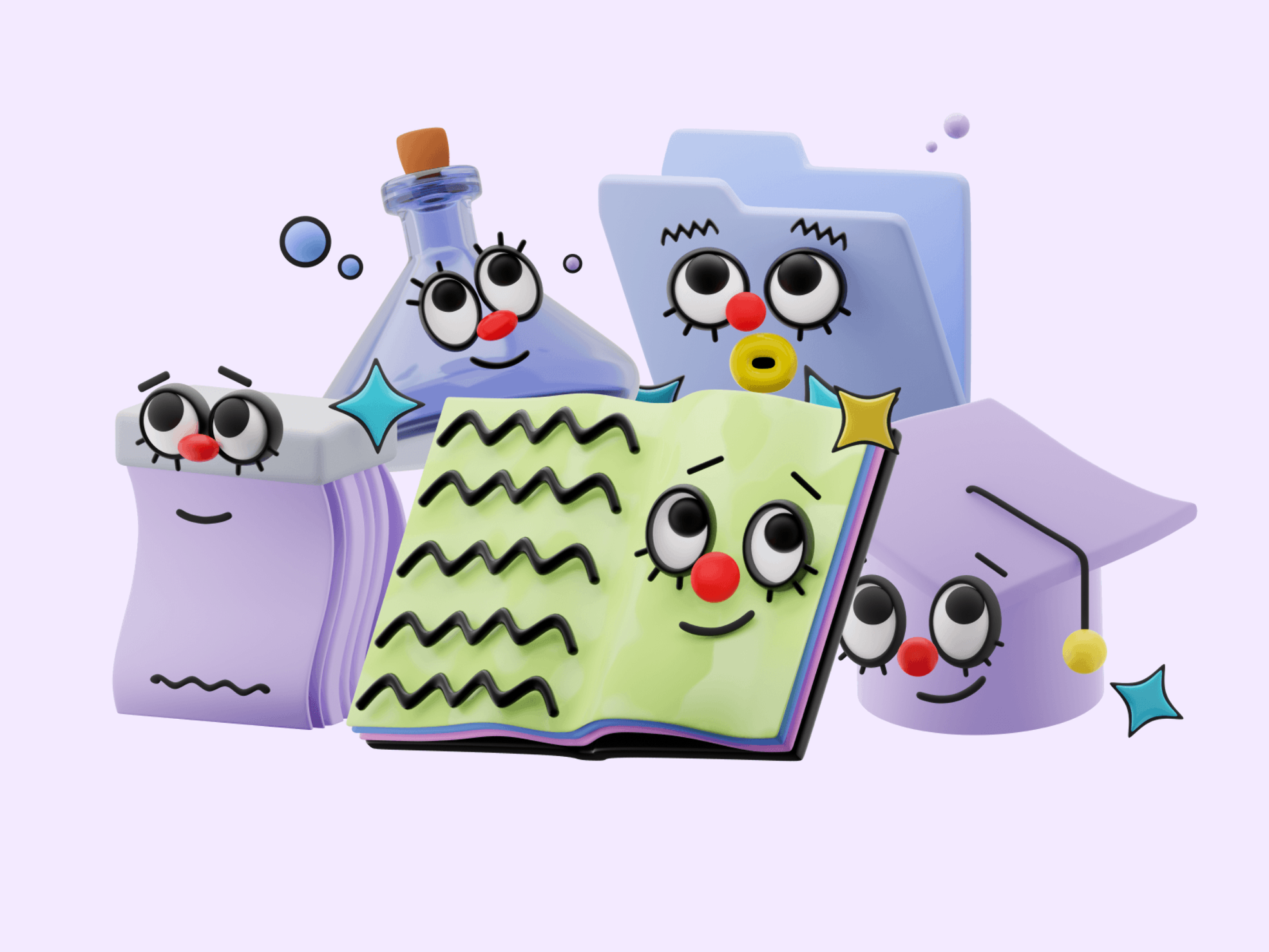 3D illustration of a glossy face sticker in vibrant colors
