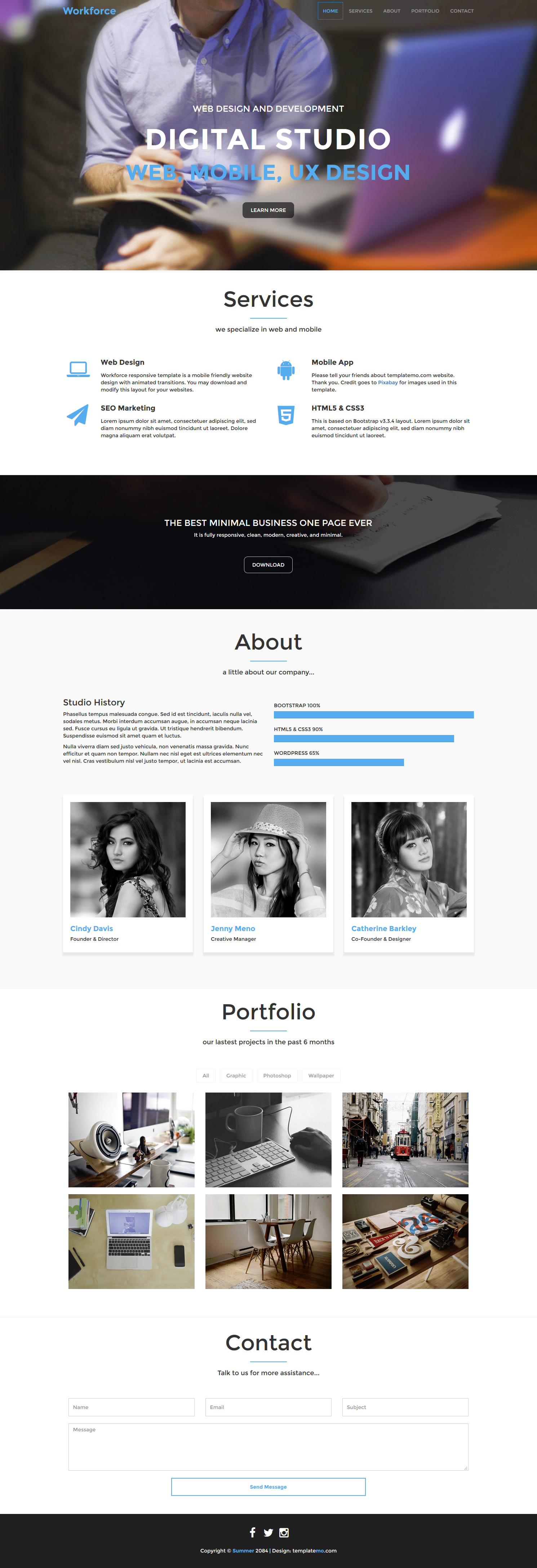 Preview of the Workforce Template showing its animated layout
