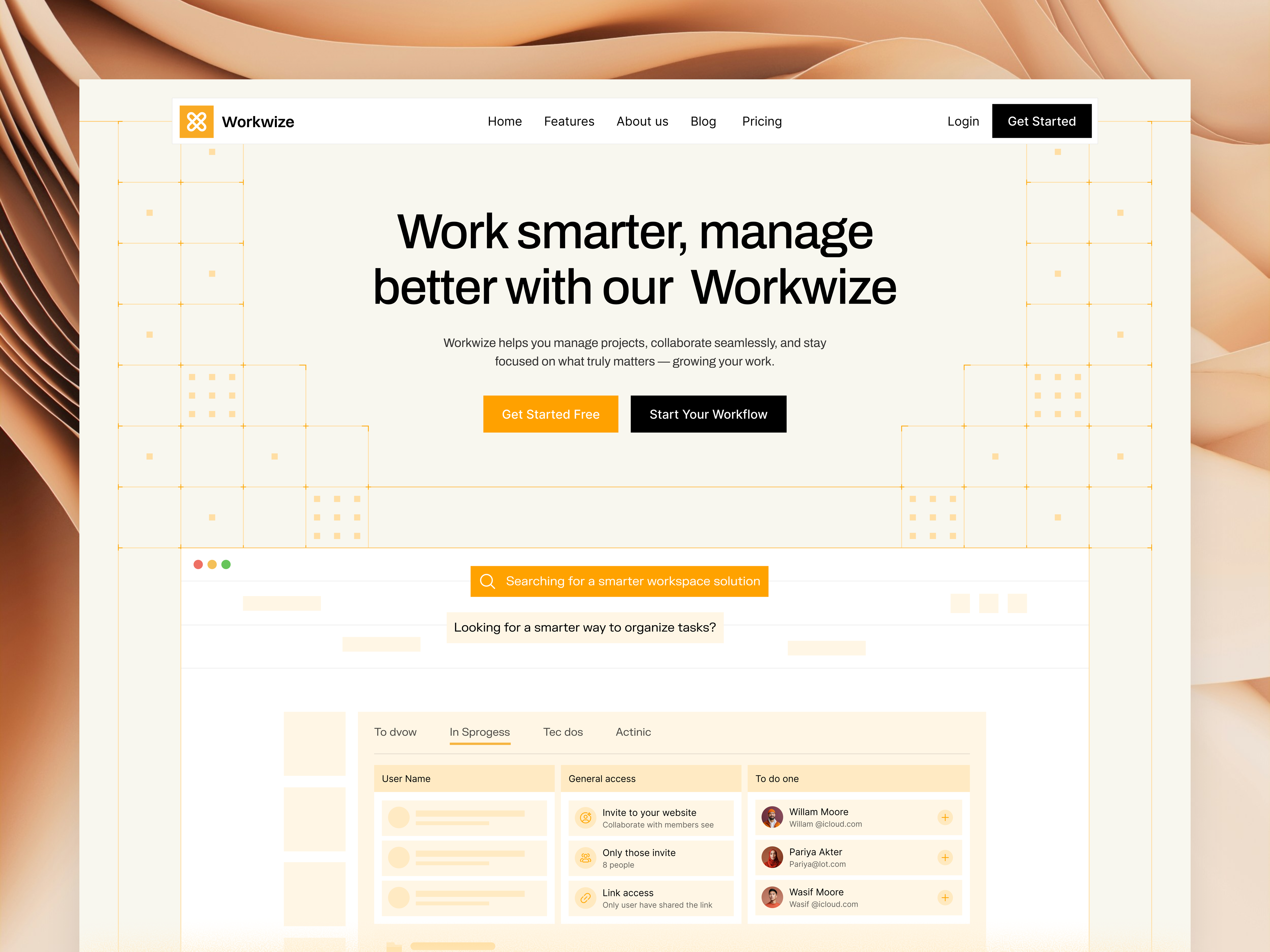 Features page of Workwize template with clean design