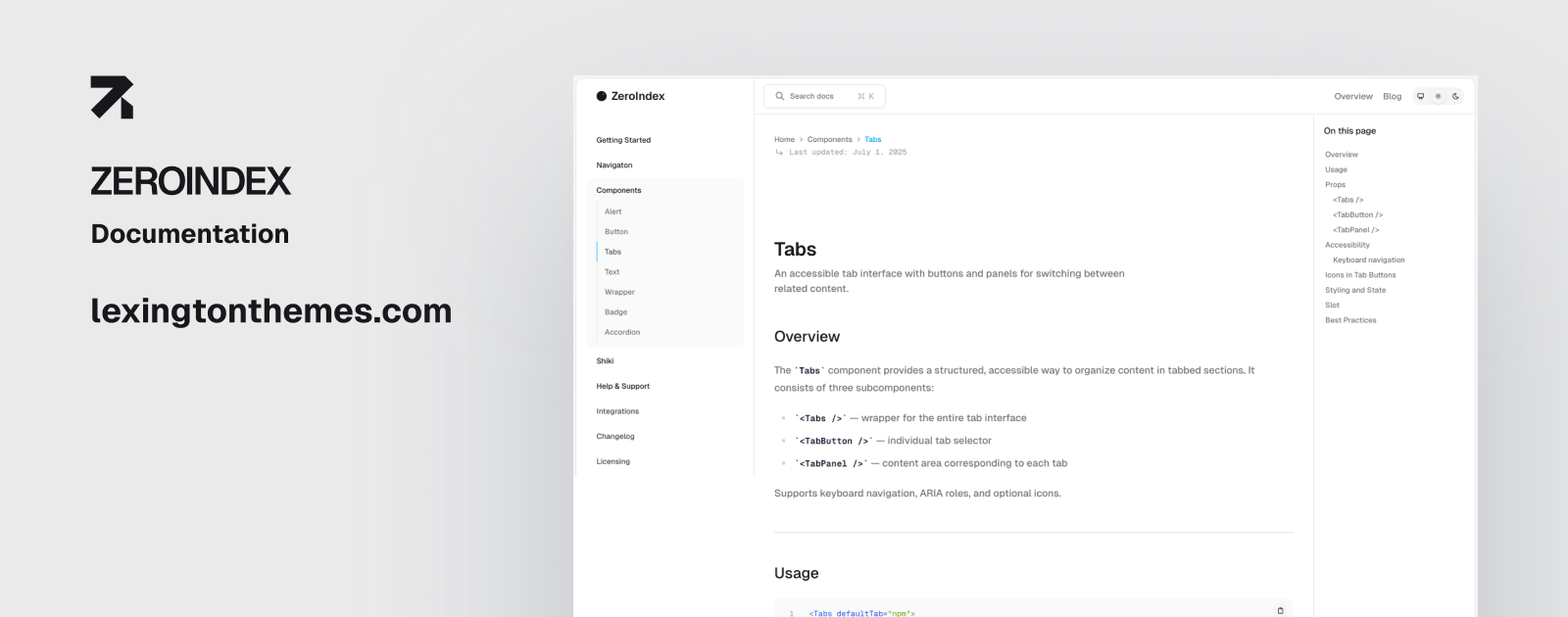 ZeroIndex template light mode layout preview