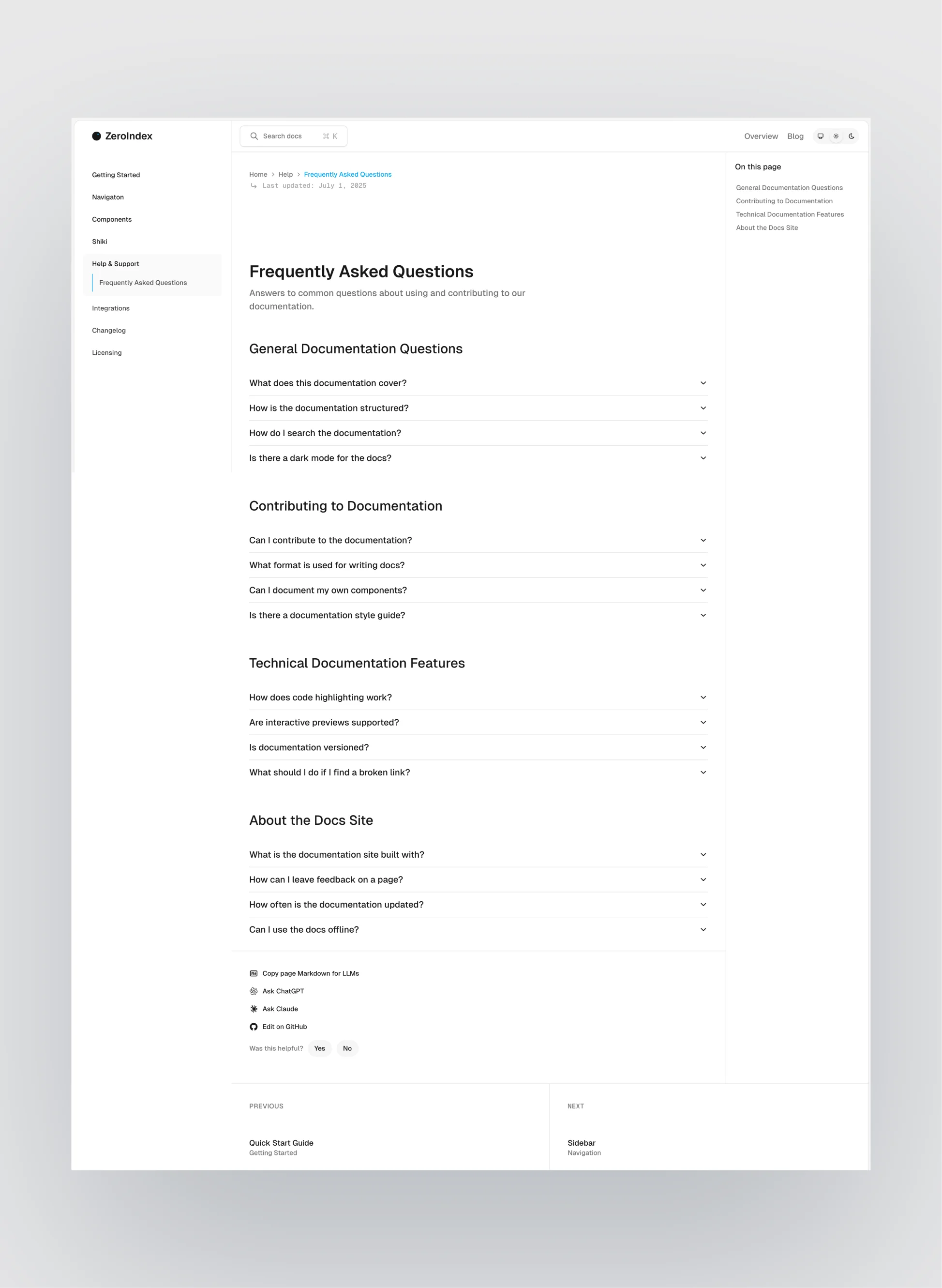 ZeroIndex template code snippet display